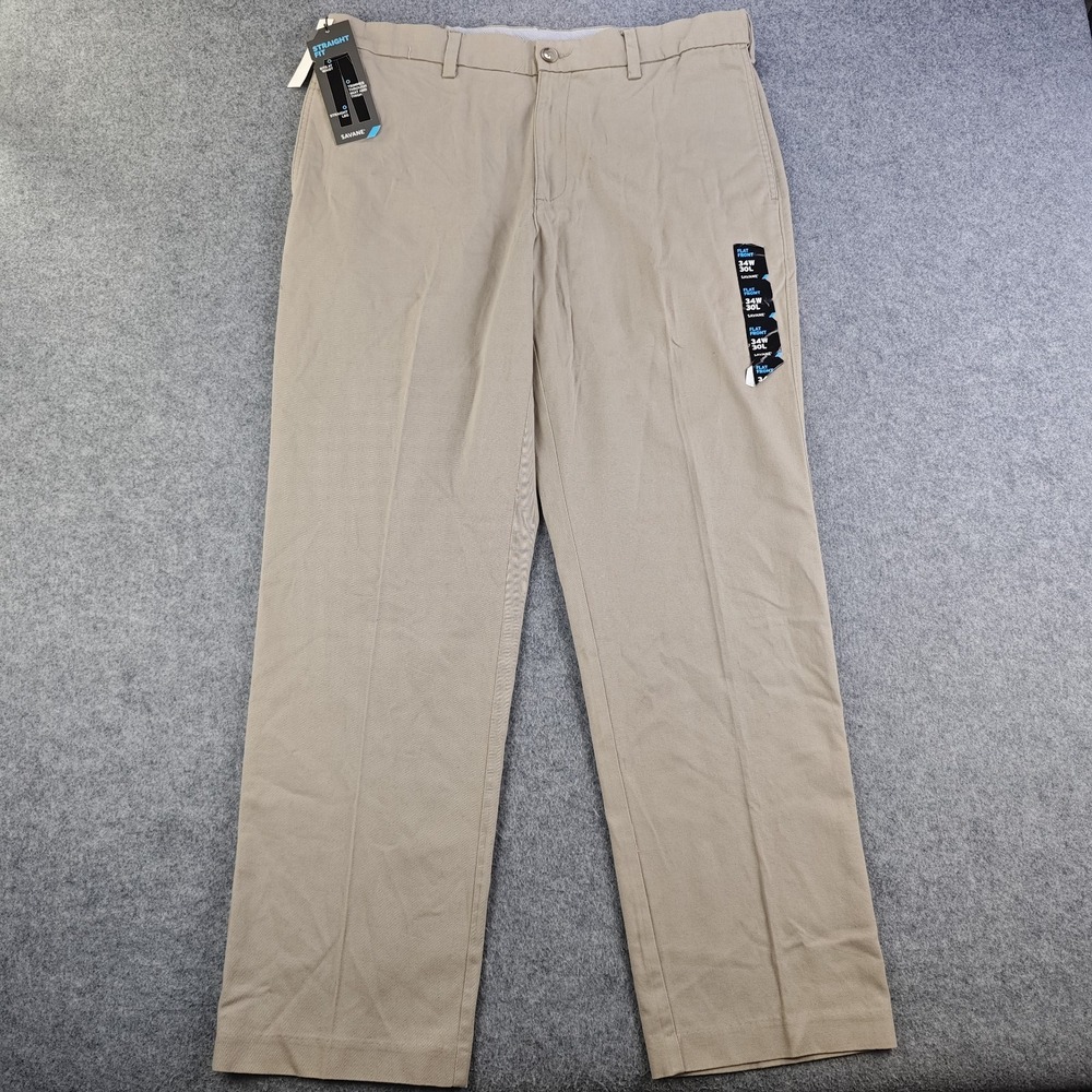 Savane Ultimate Performance Chino Pants 34x30 Straight Flat Front NWT Beige
